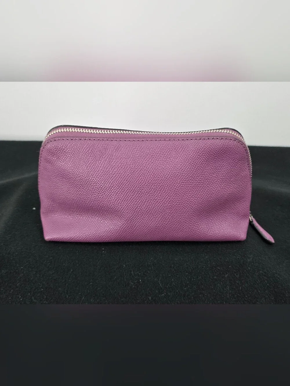 COACH Plum Pebbled Leather Zip Cosmetic Pouch